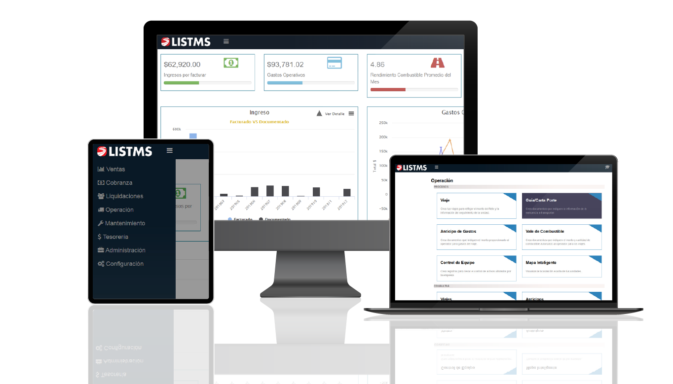Muestra de pantallas de Software para transporte LISTMS