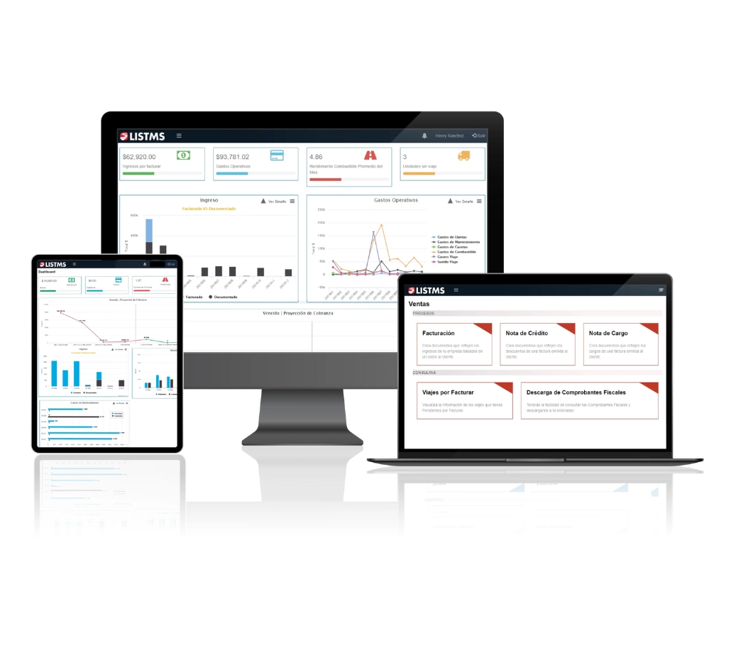Muestra de pantallas de Software para transporte LISTMS