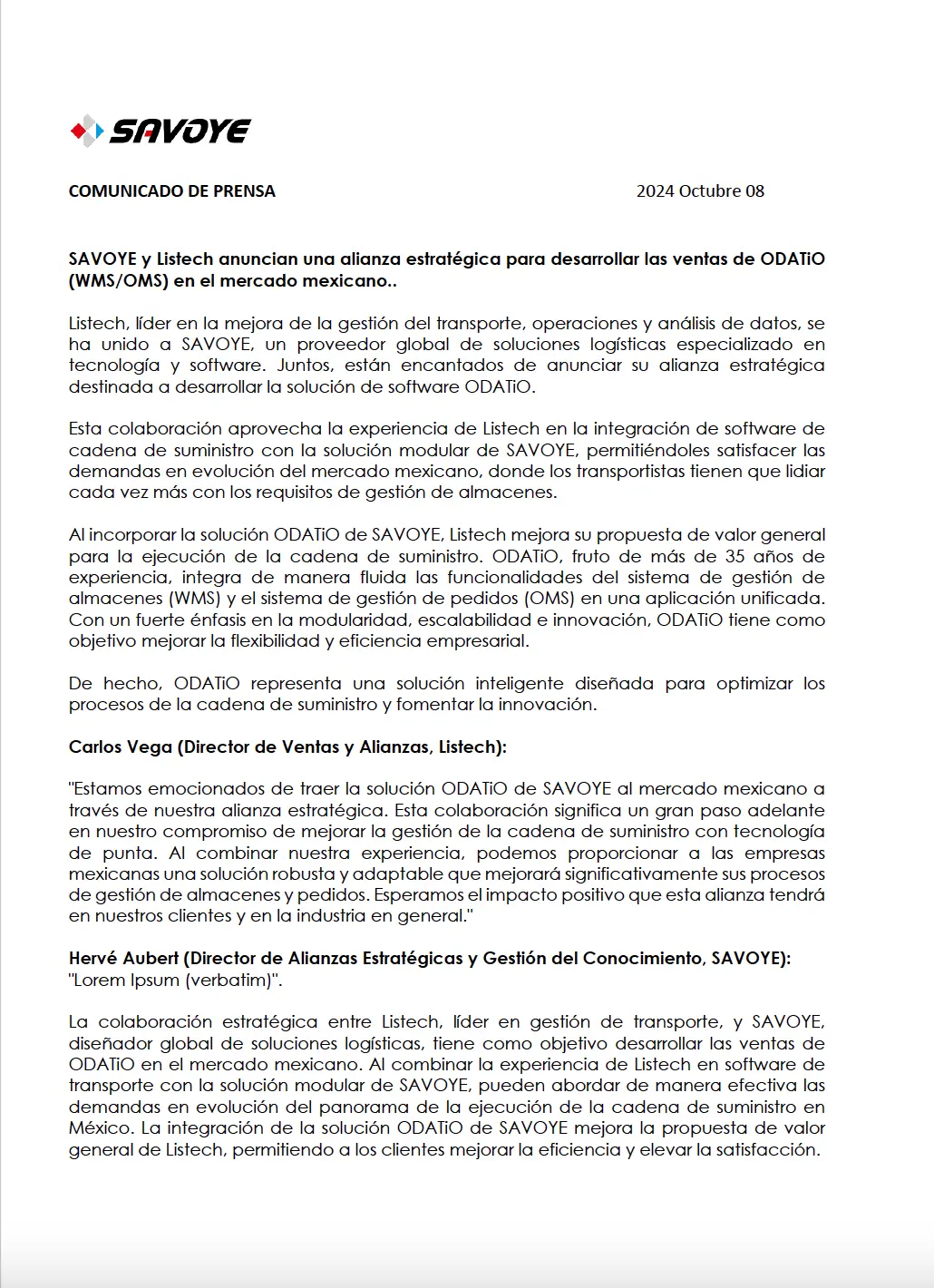 alianza-savoye-listech-odatio Aviso de alianza SAVOYE & Listech para ODATiO