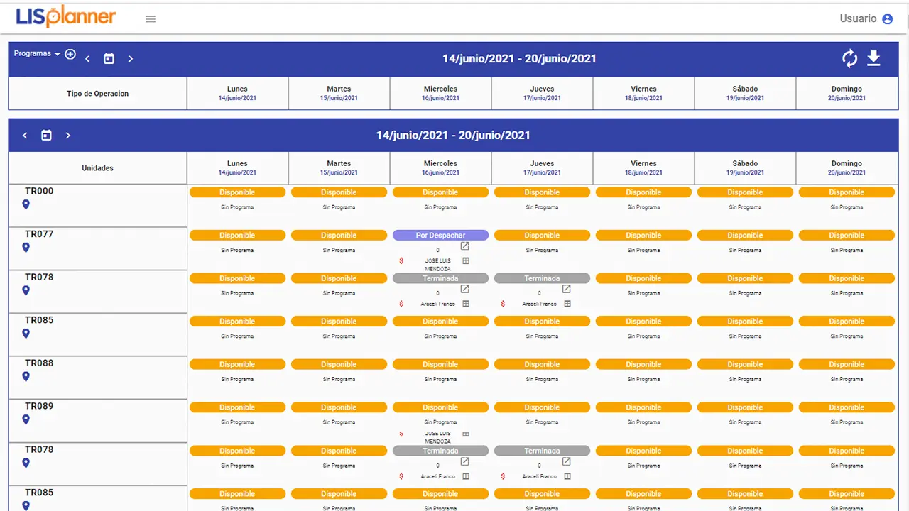LISPlanner Pantalla de planeación