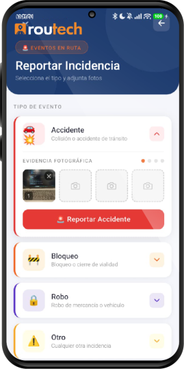 Muestra de pantalla Routech carga