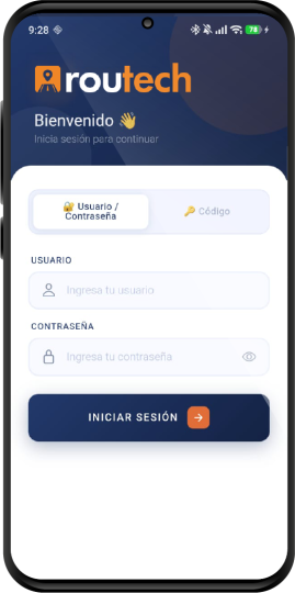 Muestra de pantalla routech Login