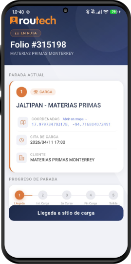 Muestra de pantalla Routech ruta